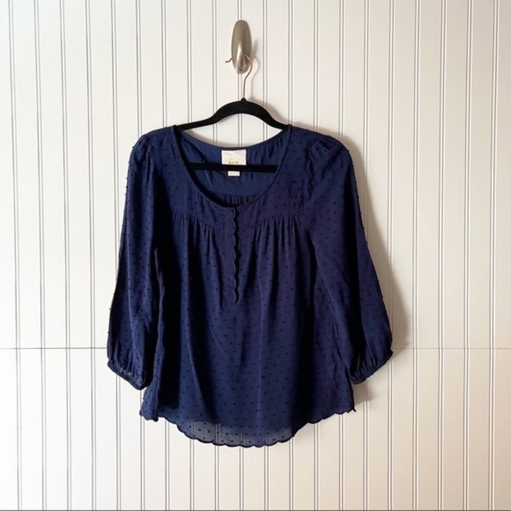 Maeve Blue Swiss Dot Scallop Edge Top